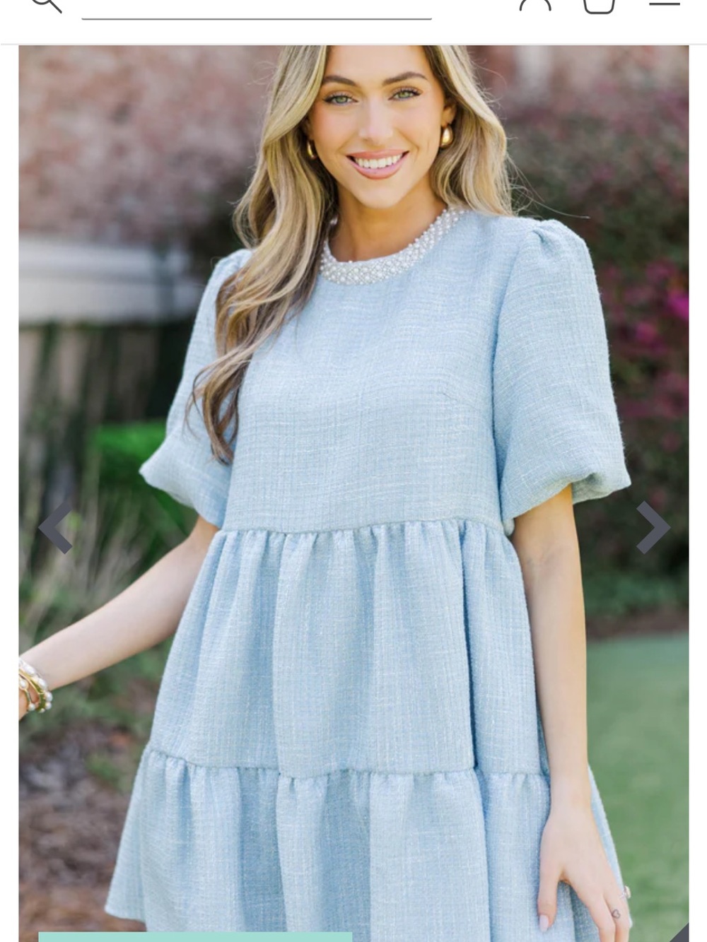 Light Blue Pearl-Trim Tiered Mini Dress